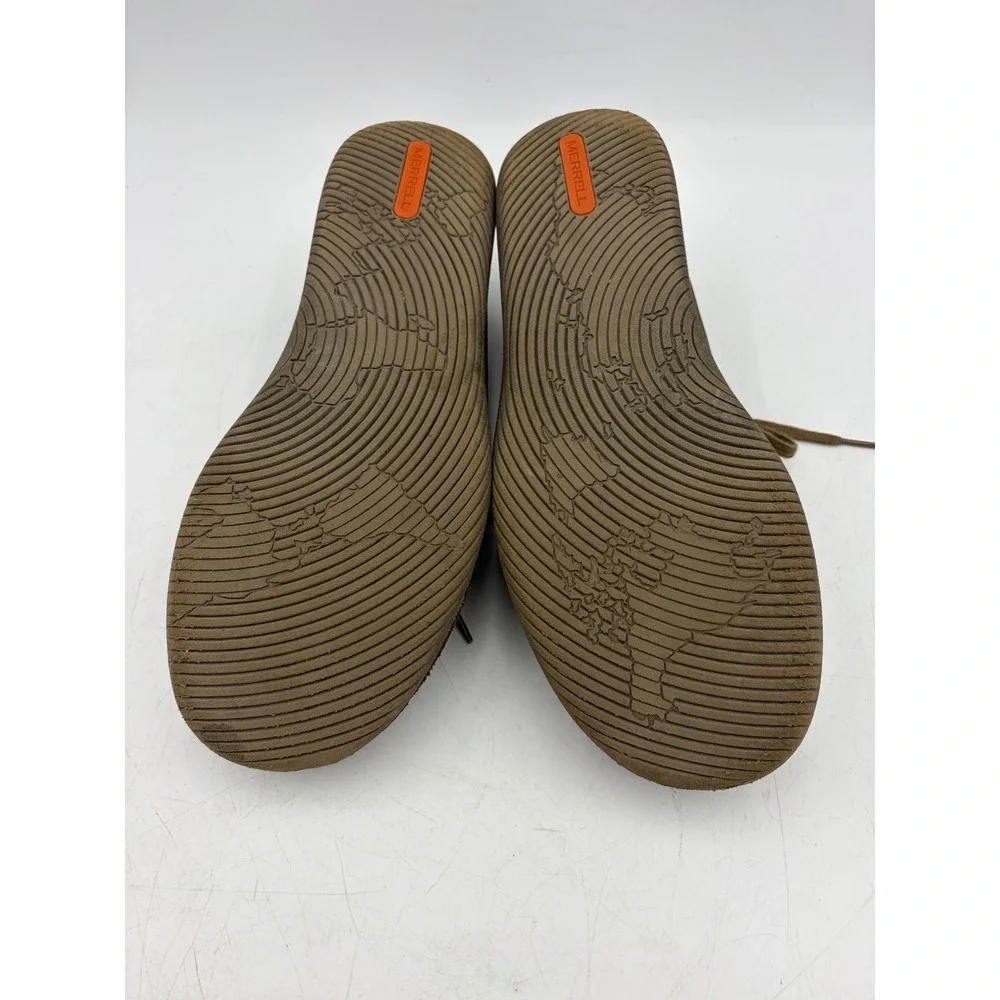 Merrell Bask Lace Shoes Moss Men 9‎ Moc Toe Brown Leather Comfort Lace Up J21981